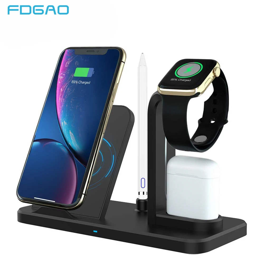 Беспроводное зарядное устройство 3 в 1 10 Вт Qi для iWatch 5 4 2 AirPods Быстрая зарядка Apple