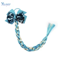 xugar hair accessories sequin hair bows with wig hairpin elastic rubber band for kids girls tassel ponytail long wig hair band