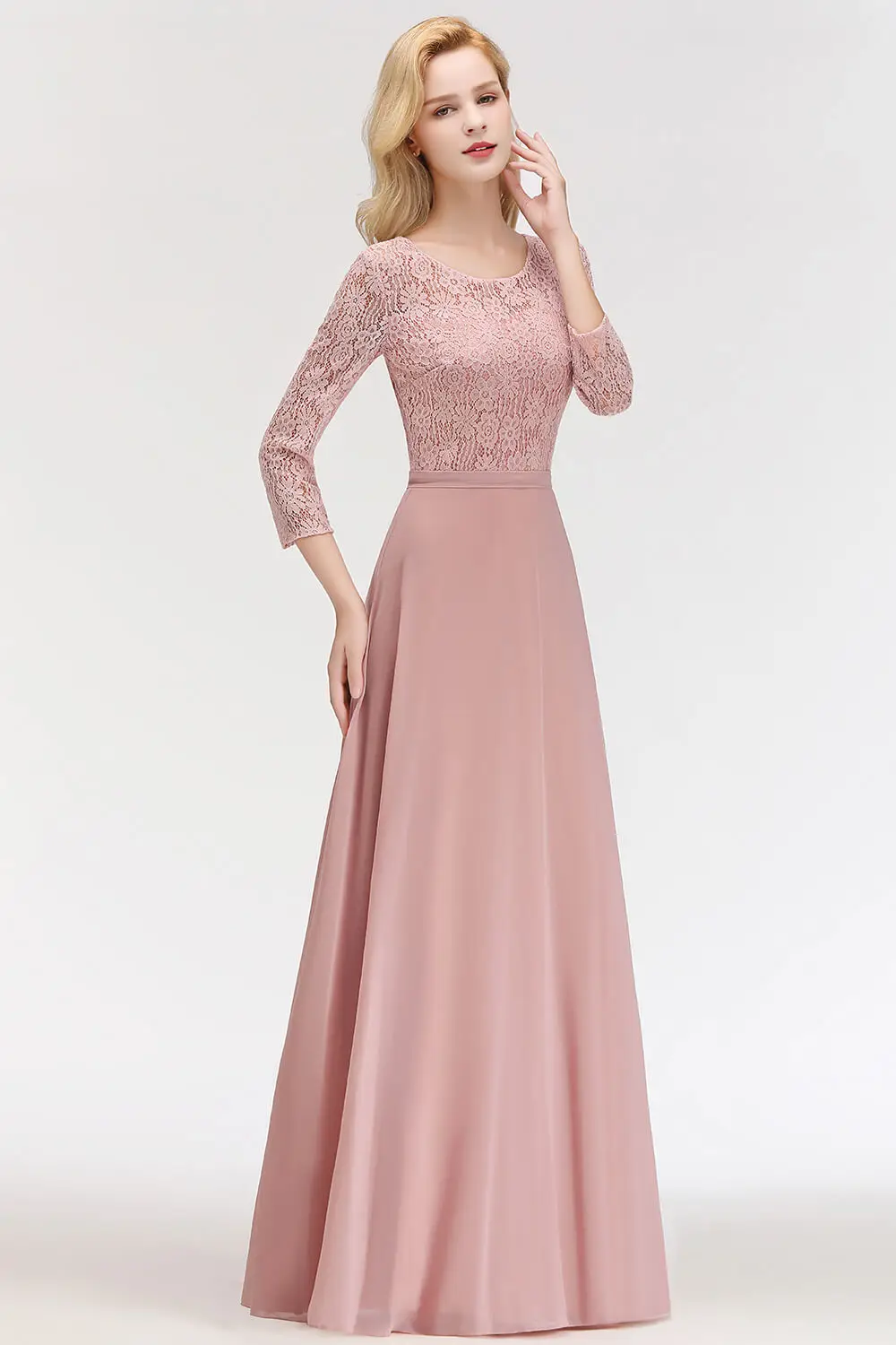 Babyonlinedress Кружевное Длинное Вечернее Платье С 3/4 Руками Пикантное Иллюзионное