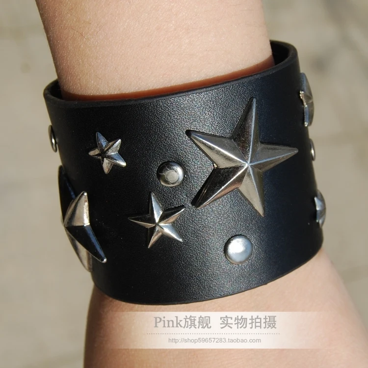 2018 пятиконечная звезда кожа панк заклепки браслет длина запястья ручной цепи-657 |