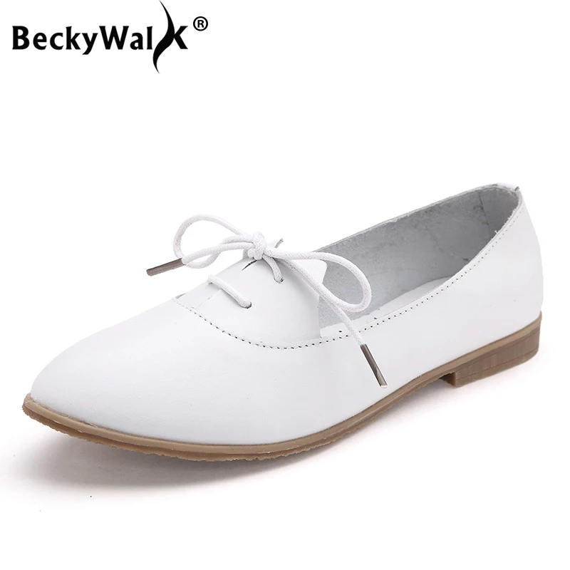 BeckyWalk/Женские Летние балетки на плоской подошве с острым носком кожаные туфли