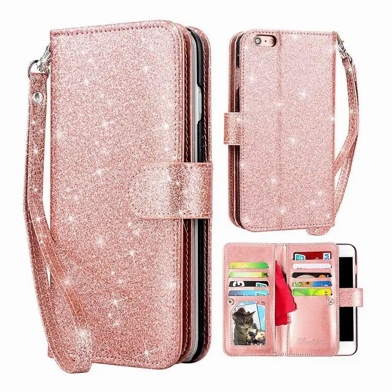 Стильный блестящий Магнитный флип чехол из искусственной кожи WalletCase для iPhone 6/6s