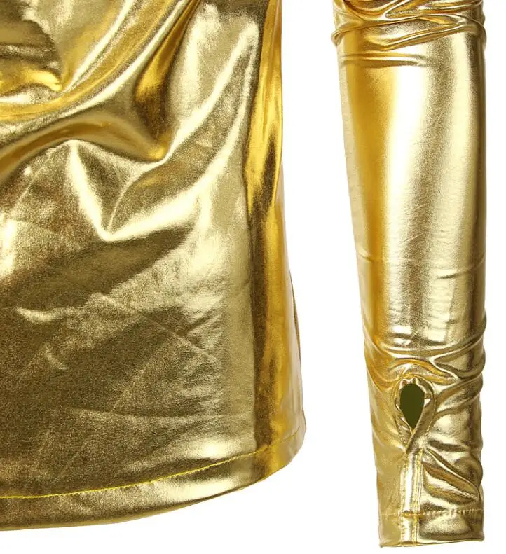 

Fold Pile collar shirt men long sleeve shirt teenage korean Metallic glossy shirt mens personality stage singer gold silver