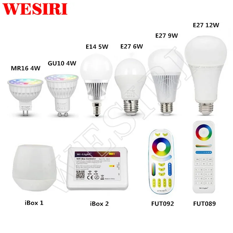 Milight 2 4G Беспроводная умная Светодиодная лампа 4 Вт 5 6 9 12 GU10 E27 MR16 RGB + CCT и зонный