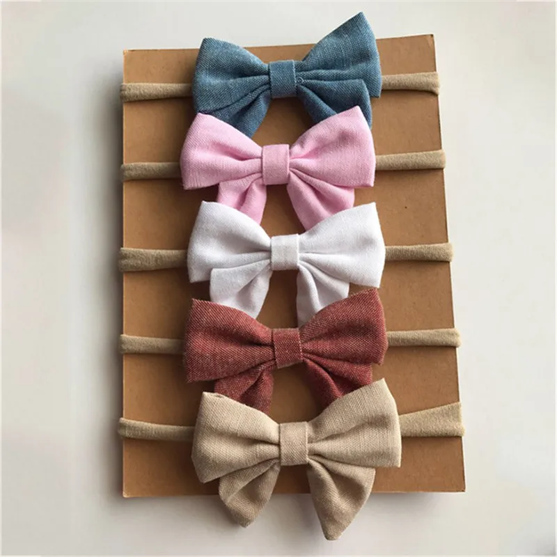 4 Pcs/lot High Quality Handmade solid Nylon Headband Bow Headbands For cute Kids Girls Hair Accessories Headwear cloth head band | Мать и
