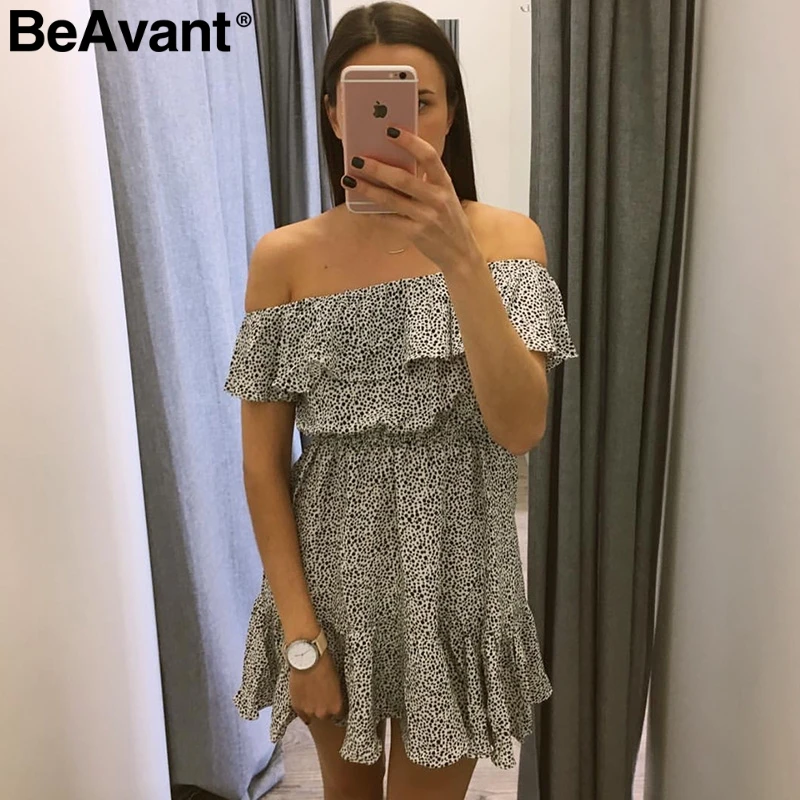 Beavant рюшами с открытыми плечами летнее платье Для женщин в горошек шифон уличной
