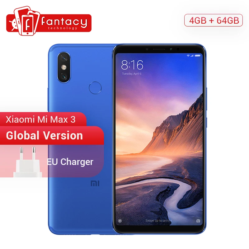 Глобальная версия Xiaomi Mi Max 3 4 GB 64 6 9 &quot1080 P полный экран Snapdragon 636 Восьмиядерный 5500 mAh