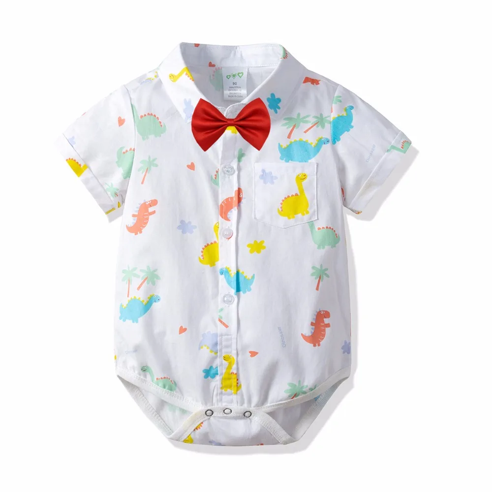 Summer Gentleman Baby Boy Clothing Cartoon Shirt Newborn Wedding Wear Rompers Short Sleeve Overalls Body Jumpsuit |