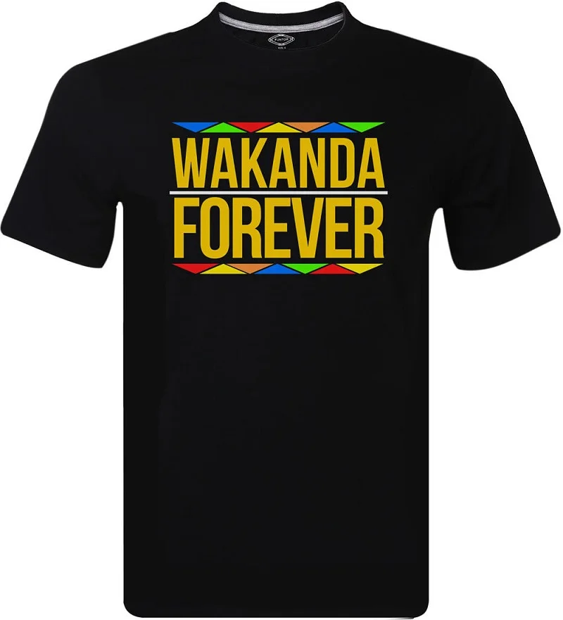 Повседневная хлопковая рубашка Белый Топ короткий рукав Printed Crew Neck wakanda навсегда