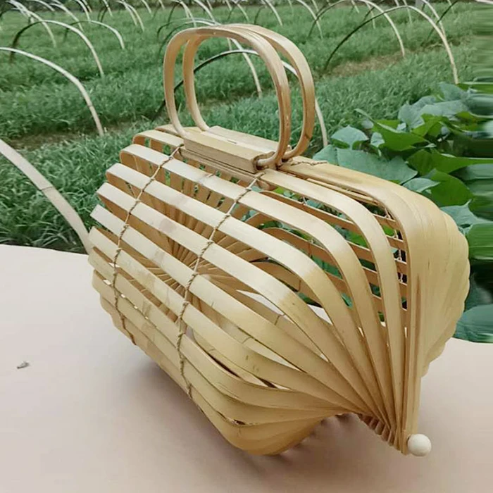 Корзина Bamboo сумка для женщин большой соломенная летняя выдалбливают Tote