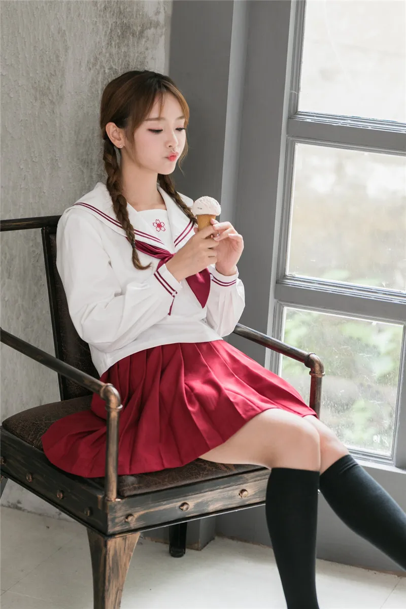 UPHYD Sakura вышивка японский JK наборы школьная форма для девочек с длинным рукавом средней школы для женщин Новинка матросские Костюмы Униформа