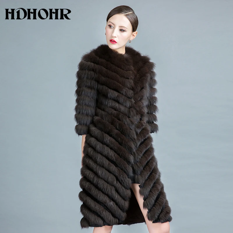 HDHOHR 2020 высококачественное длинное пальто из лисьего меха женские зимние куртки