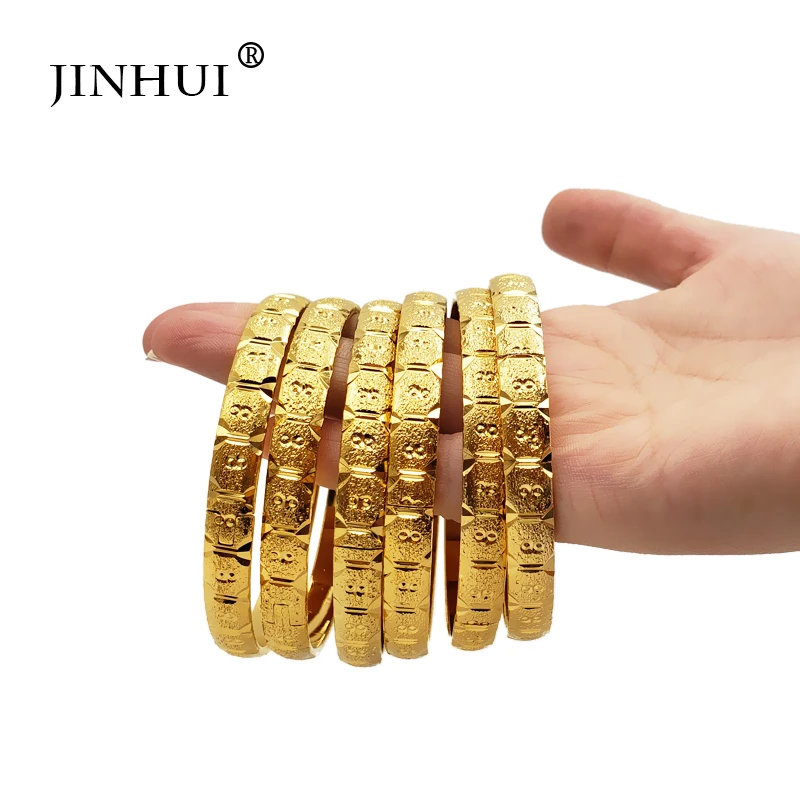 Jin Hui New Fashion lady Luxury Gold Color Jewelry Bangles Ethiopian African Women Dubai Bracelet Party wedding Gifts Can Open
