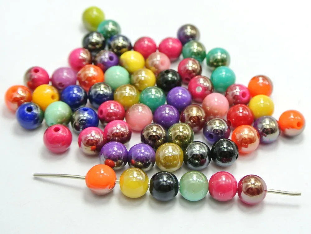 

200 Mixed Color Acrylic Bubblegum AB Luster Round Beads Spacer 8mm (0.31")