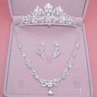 beautiful bridal jewelry set three piece crown earring necklace jewelry bling bling wedding accessories for ladies party