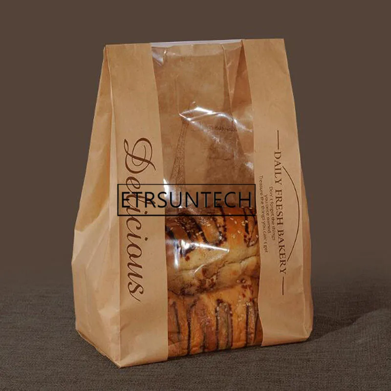 1000 шт 33x16x11 см крафт-мешок для окон упаковка выпечки тост печенье еда хлеб