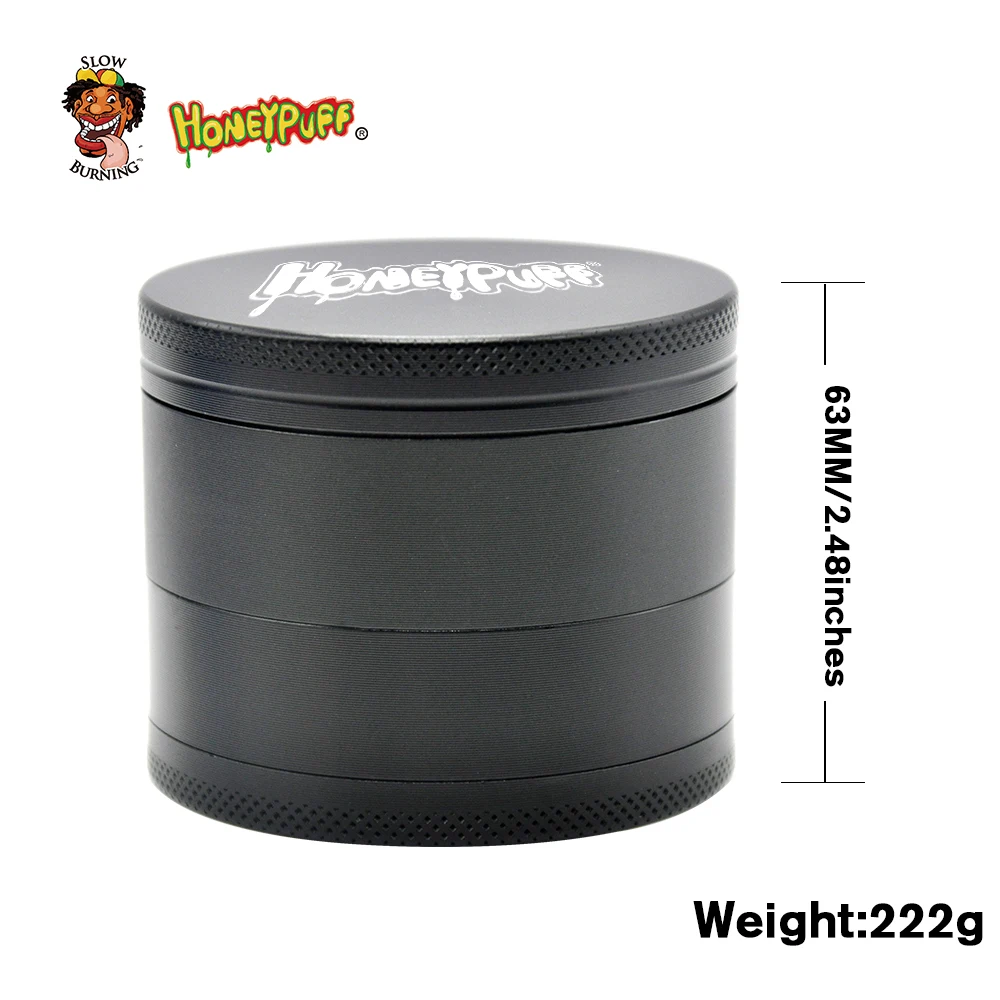

HONEYPUFF 63 MM 4 Layers Aircraft Aluminum Tobacco Grinder Groove Grinding Patented Teeth Spice Crusher Snuff Snorter Grinder