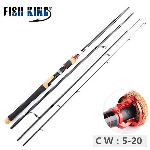FISH KING 4 секции MH 5-20 г углеродная Удочка спиннинг Сверхлегкий 2,4 м 6-17LB литье приманки рыболовные дорожные удочки - Цвет: Черный