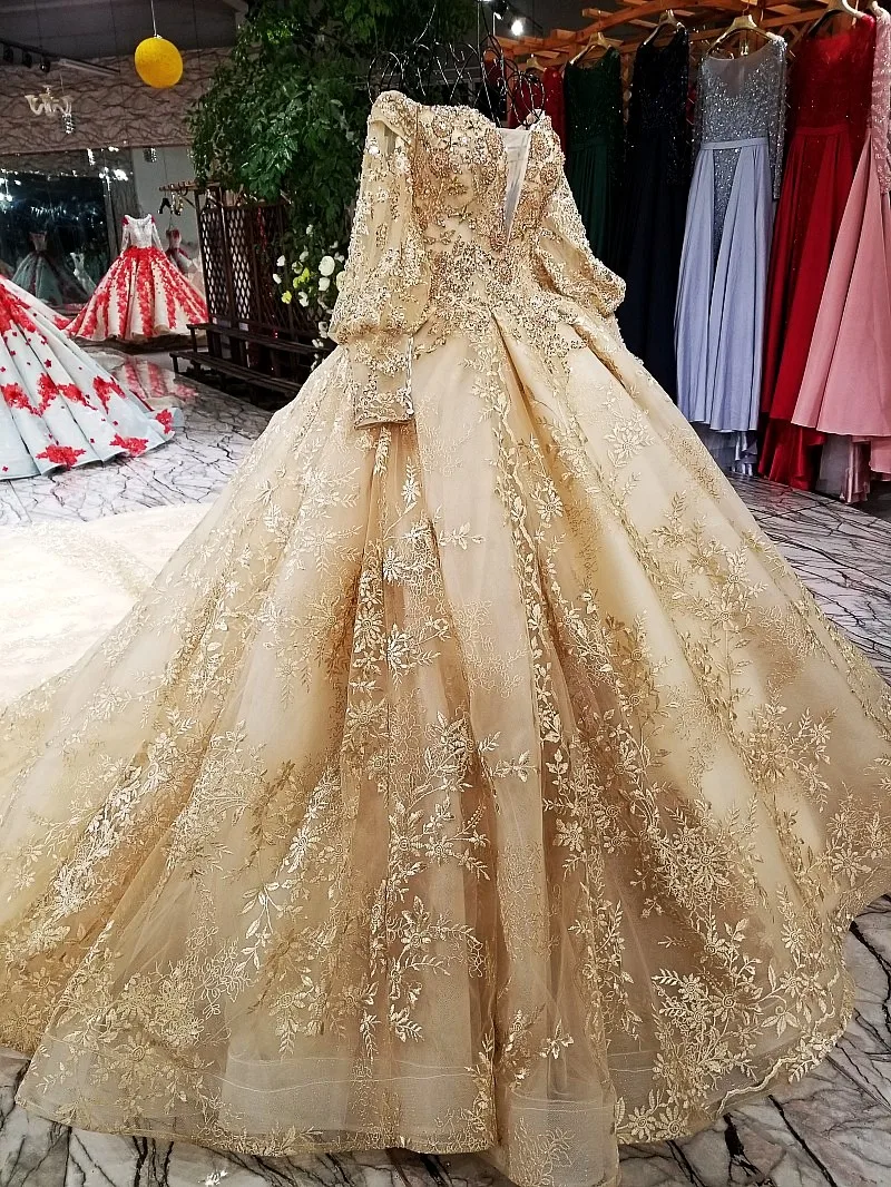 LS68774 роскошное бальное платье вечернее платье длинный рукав с плеча золотые цветы блестящее вечернее платье с поездом реальное как фотографии