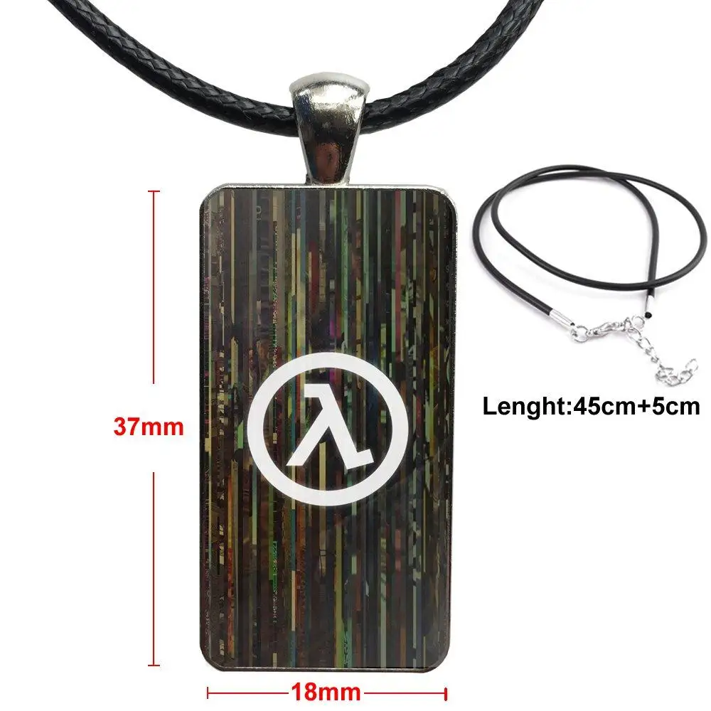Для женщин Подарки игра для мальчиков Половина Жизни Логотип Винтаж Jewelry Сталь с покрытием Стекло кабошон колье длинный кулон прямоугольное ожерелье