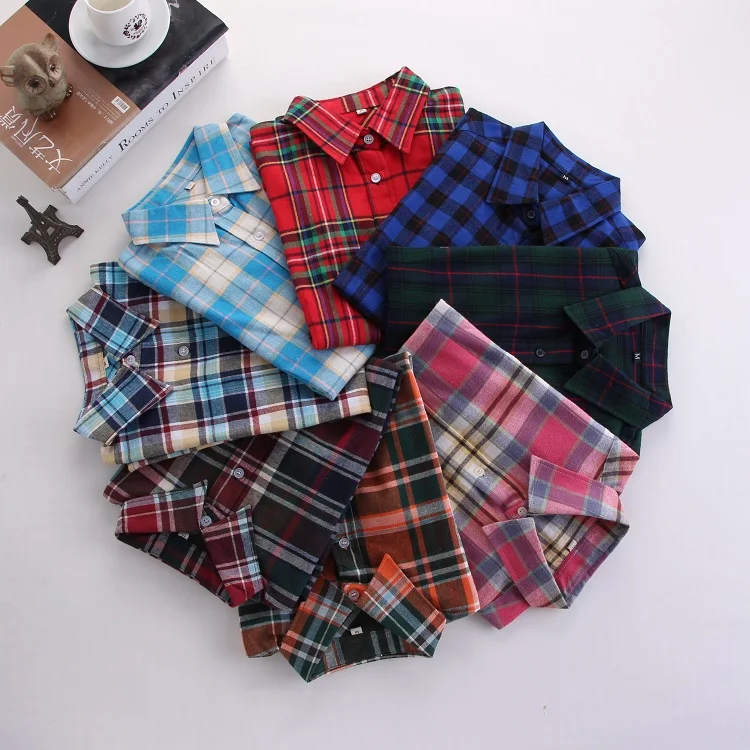 2017 весенние модные женские блузки рубашки с длинным рукавом фланелевые