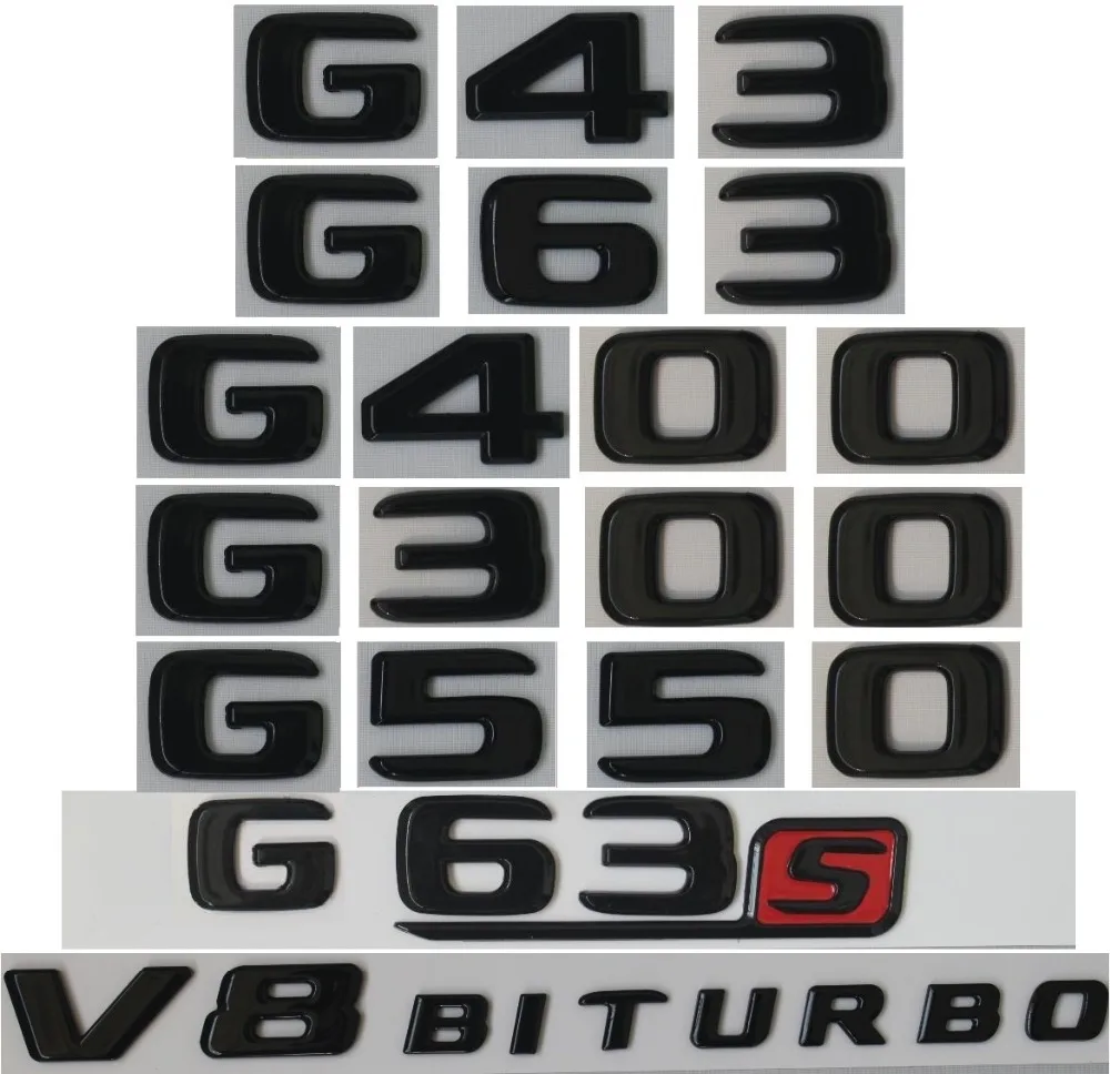 Глянцевые черные эмблемы для багажника Mercedes Benz G43 G63 G500 4matic AMG G550 V8 BITURBO 17 19|Эмблемы|