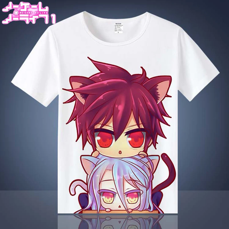 New Casual T Shirt Men Anime NO GAME LIFE Shiro Jibril Sora O-Neck Printed Mens T-shirts Short Sleeve Tops Tee Shirts | Мужская одежда