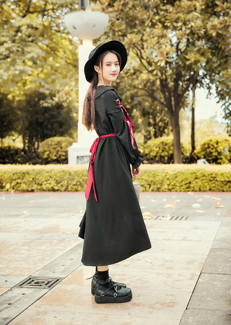 Кукольная кукла, женское платье в стиле Лолиты, Vestido, платья с длинными рукавами, черное платье для девочек в стиле панк, готика, винтажное платье для косплея, цельное платье