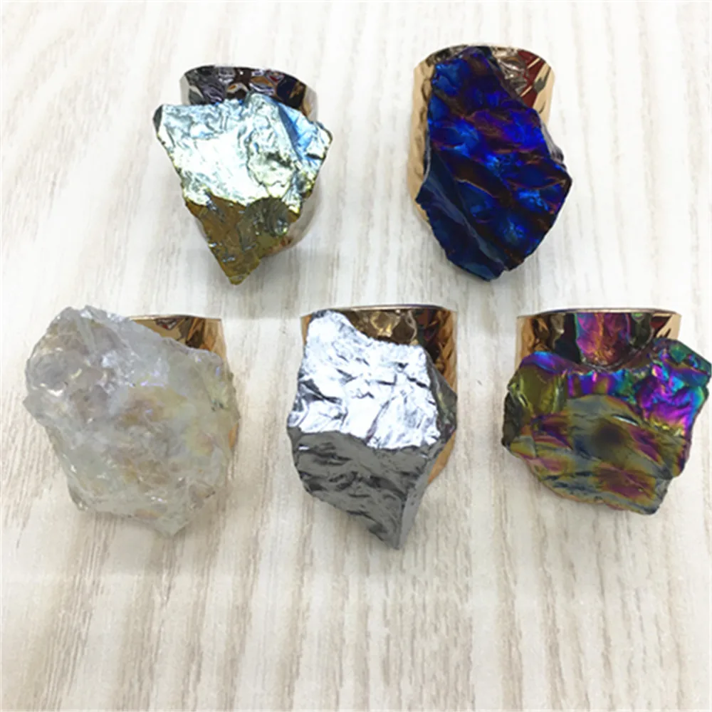 2019 смешанные цвета натуральные Агаты друзы круглые каменные кольца кристалл