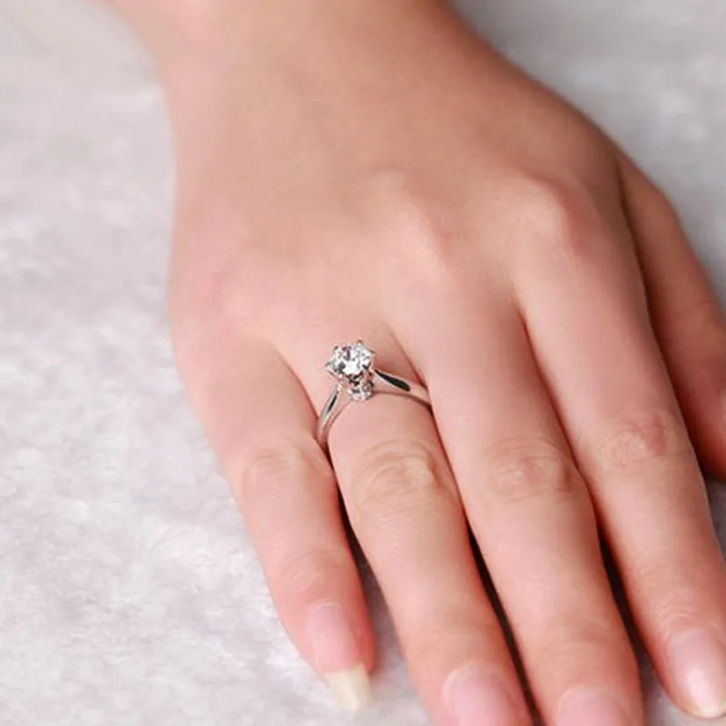 Высокая-конец шесть коготь Корона 925 стерлингов Серебряные кольца для Для женщин