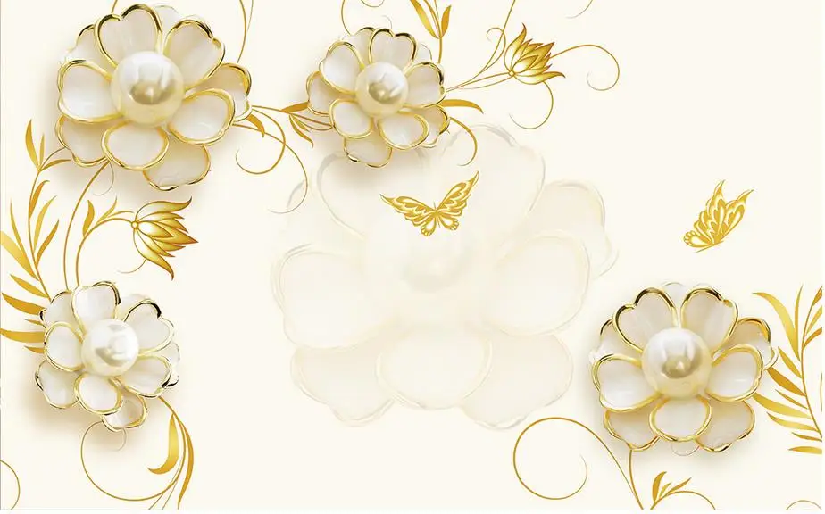 3d обои для комнаты простой и элегантный жемчужный цветок золотой фон объемный