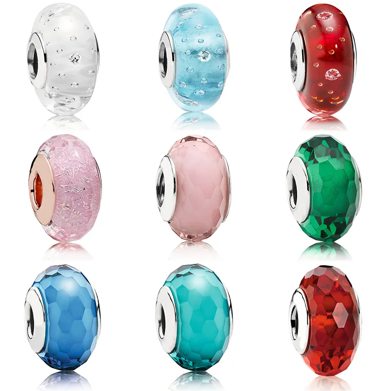 Подлинные стеклянные бусины 925 цвет серебра талисман Facet Bubble Lampwork для