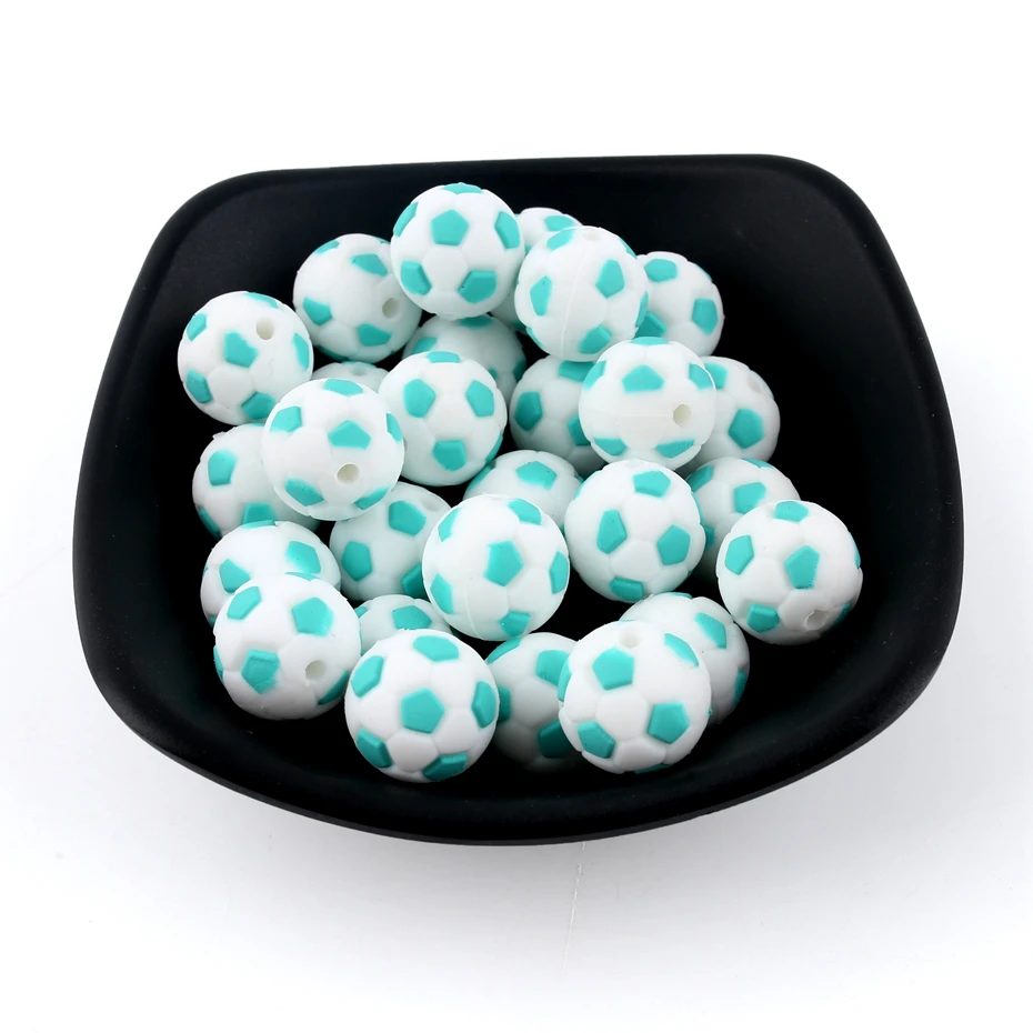 Let's Make BPA Free 5pc Football Soccer Silicone Beads For Pacifier Clips DIY Girls Cute Teething Toys Gifts Silicone Bead