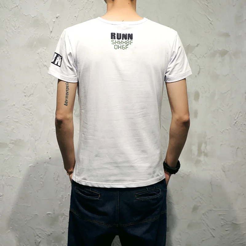 Летняя модная футболка с буквенным принтом 2017 Мужская для фитнеса Homme уличная