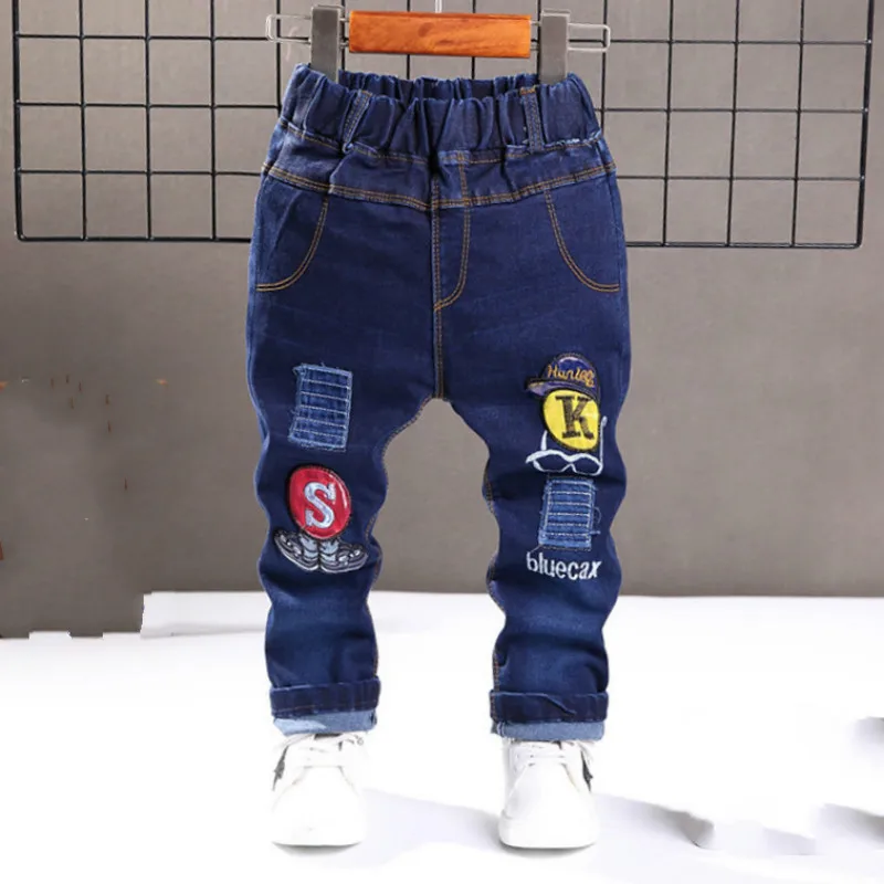 2019 новые детские джинсы с эластичной резинкой на талии рисунками для маленьких