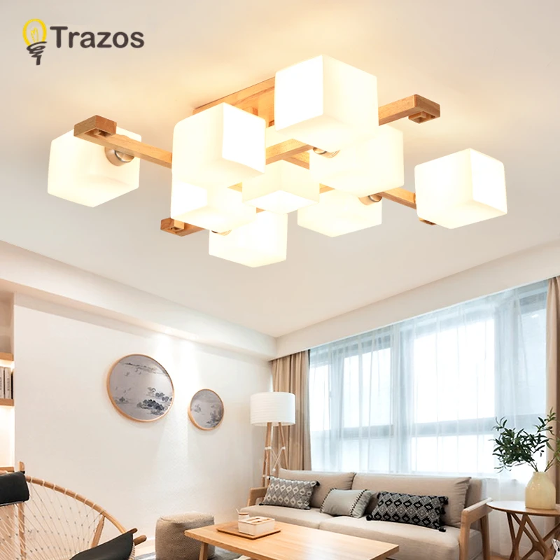 Lámparas de araña Led modernas de madera, para sala de estar, dormitorio de niños, candelabro de techo cuadrado, accesorio moderno