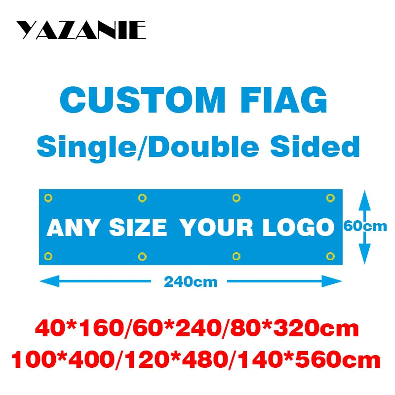 YAZANIE 60*250 см/80*320 см/100*400 см/120*480 см любой размер пользовательский флаг логотип компании полиэстер односторонние флаги и баннеры