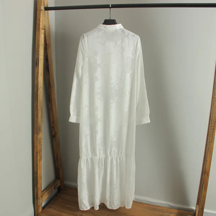 

2019 Summer Autumn Women Lace White Chiffon Bohemian Dress Ladies Lapel Long Sleeve Beach Gypsy Maxi Long Dresses Vestdios