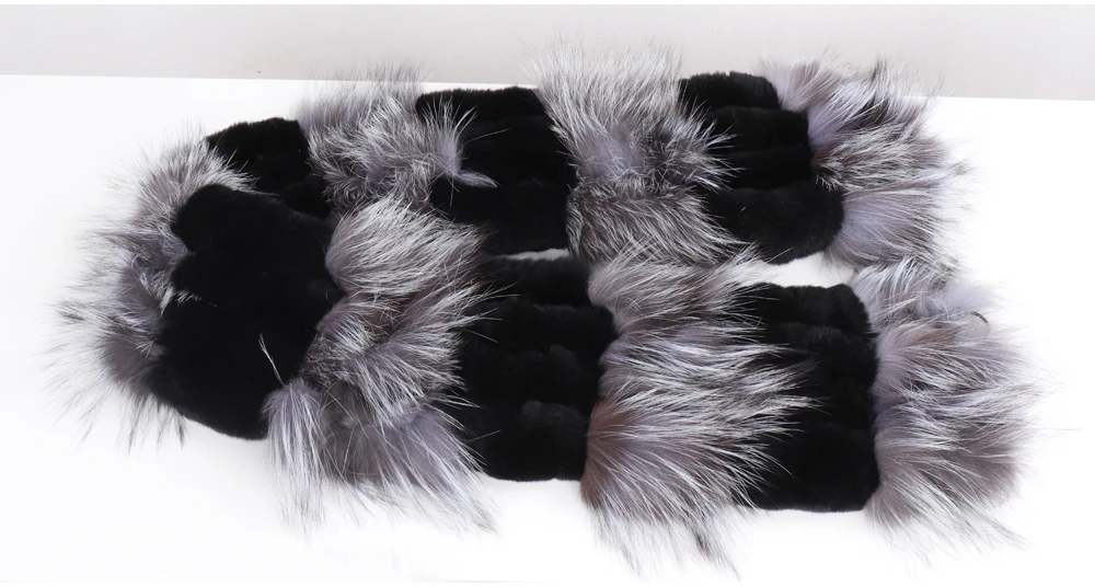 Hot Sale Women Fashion Real Silver Fox Fur Scarf Natural Warm Rex Rabbit Fur Muffler Lady Winter Genuine Fur Scarves