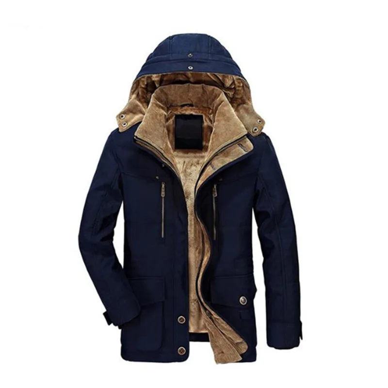

hot winter men's cotton jacket thick warm jacket Plus velvet Long section casual hood men 's coat warm Overcoat Windbreaker