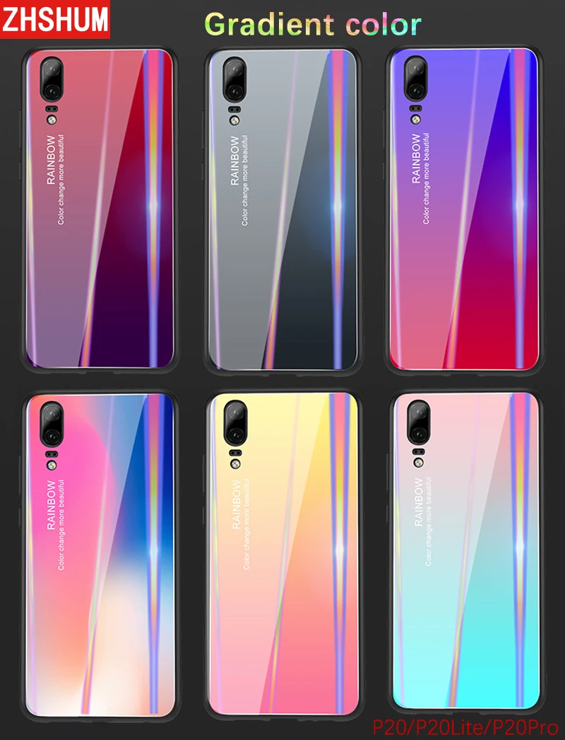 Градиентный цвет чехол из закаленного стекла для huawei P20 Lite Pro бампер 9 H блестящий