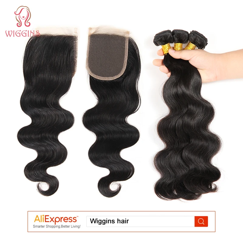 Wiggins пряди для волос с закрытием перуанские натуральные волосы шнурка 3/4 шт. Пряди