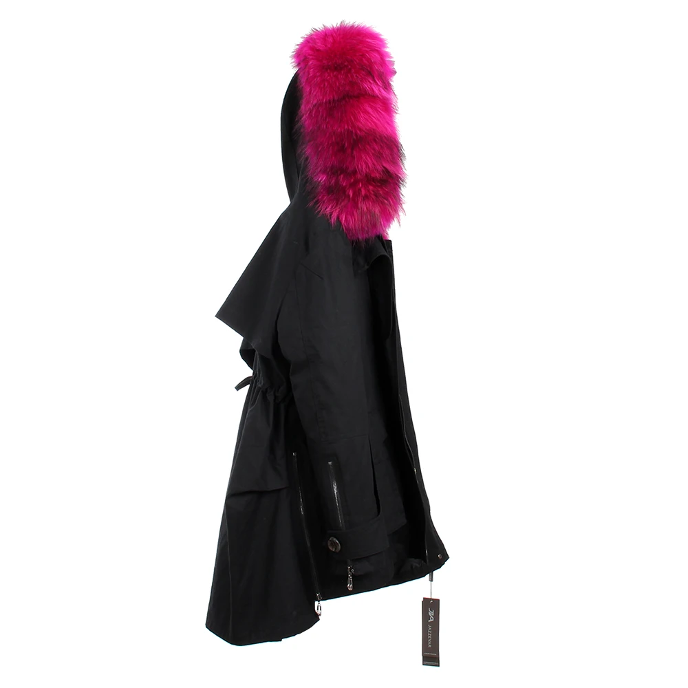 Real fur color 4 JAZZEVAR Новая зимняя женская парка армейский зеленый большой настоящий енот цвет меховой воротник с капюшоном пальто женская верхняя одежда брендовая одежда - Цвет: Real fur color 4