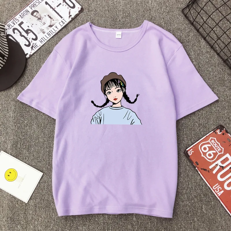 Летние топы женские смешанный хлопок Harajuku эстетики Футболка короткий рукав Топы