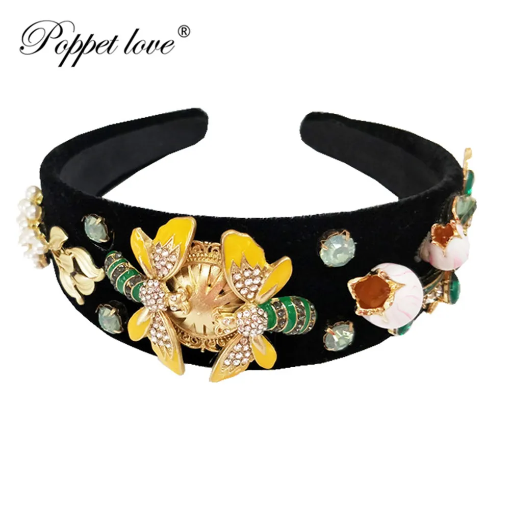 Тиары Стразы в барочном стиле для невесты диадемы черном бархатном с