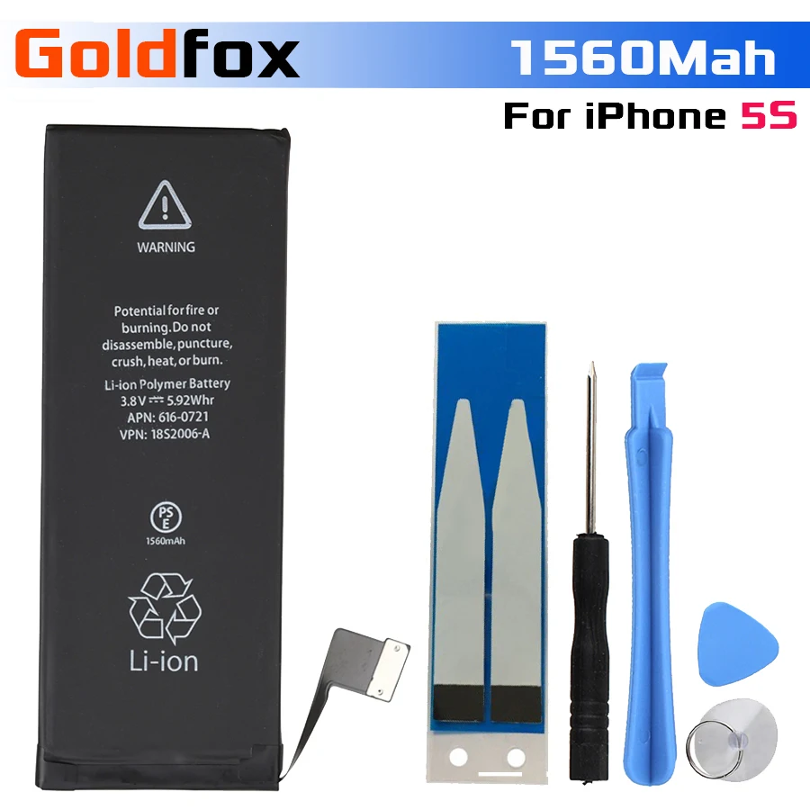 Аккумулятор GOLDFOX для iphone 5S реальная емкость 1560 мАч с набором инструментов ремонта