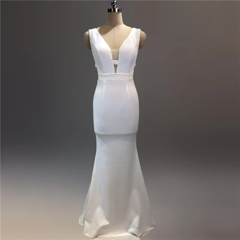 

2019 Solid Tank Ukraine And Summer Dress Sexy Celebrity Fish Tail Long DressHost's Banquet Temperament Is Thin, V Collar Dress