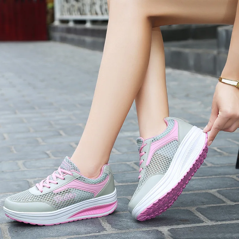 Весна Лето Воздуха Mesh Обувь Женская Дышащие Отдыха Спортивная Клин Тенис Feminino