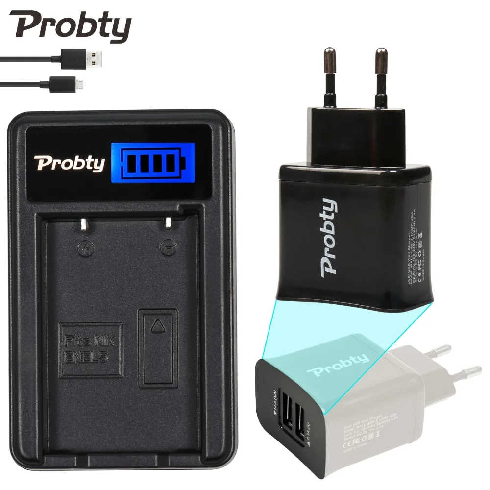 

Зарядное устройство Probty EN-EL5 EN EL5 ENEL5 с ЖК-дисплеем и 2 USB-портами для Nikon Coolpix P4 P80 P90 P100 P500 P510 P520 P530 P5000