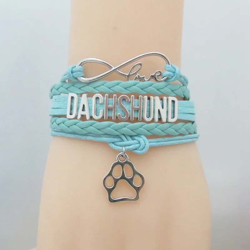 Мода Любовь браслет с надписью dachshund Шарм Кожаный браслеты черный собаки породы